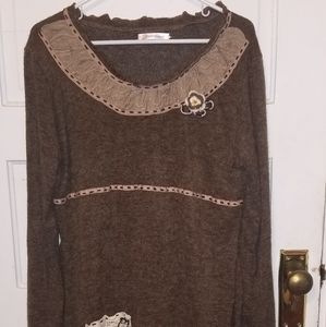 Fall/winter wool blend dress/crochet embellishment